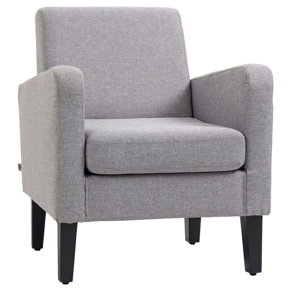 Modern Armchair Accent Chair with Rubber Wood Legs for Bedroom Light Grey by HOMCOM