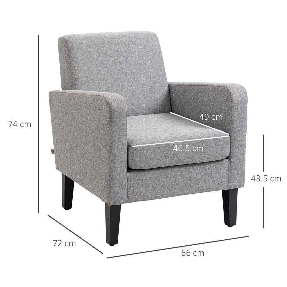 Modern Armchair Accent Chair with Rubber Wood Legs for Bedroom Light Grey by HOMCOM
