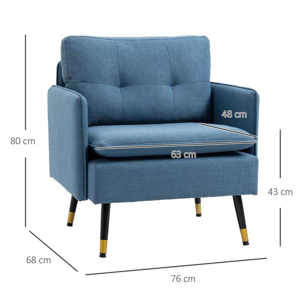 Modern Upholstered Armchairs Tufted Accent Chairs for Bedroom Dark Blue by HOMCOM