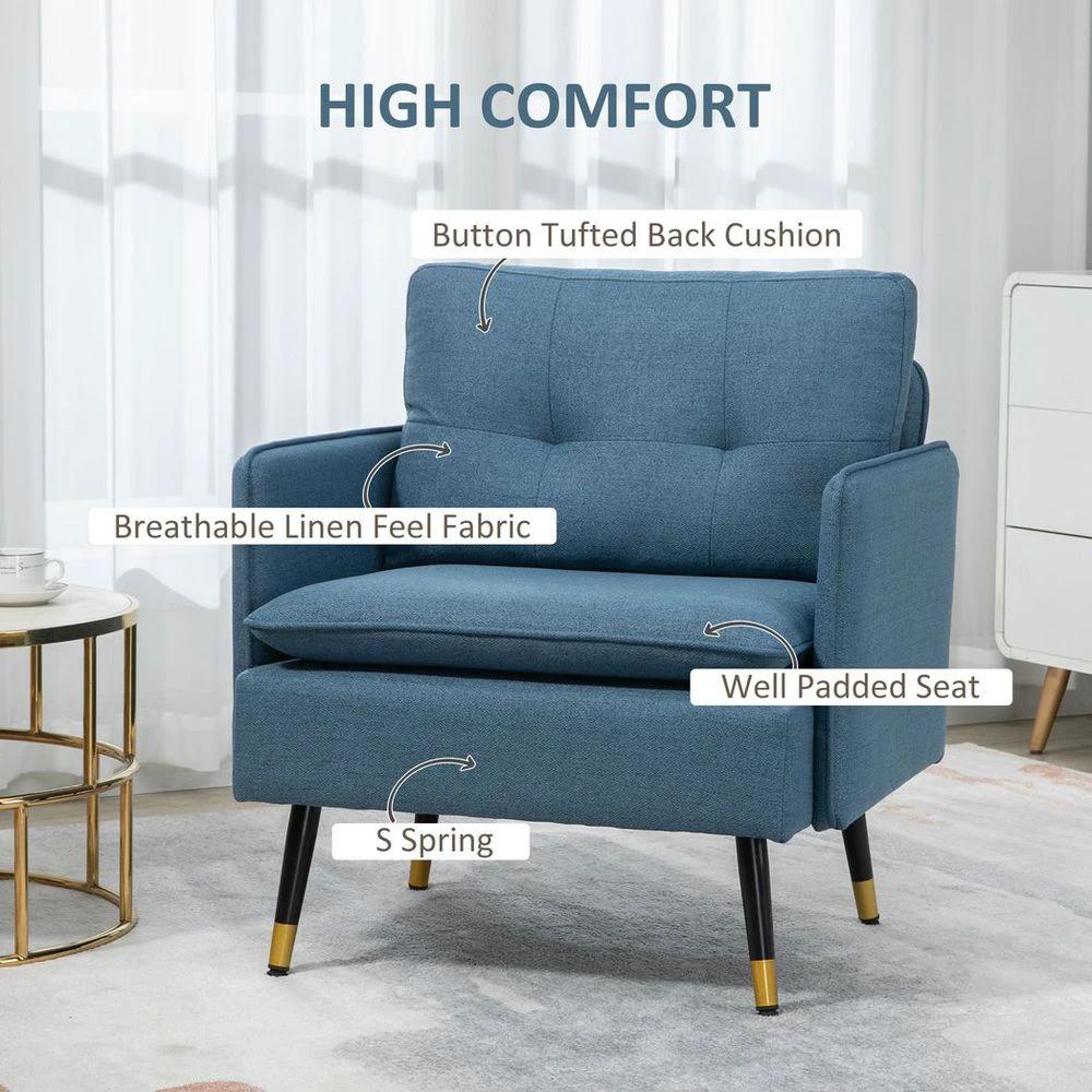 Modern Upholstered Armchairs Tufted Accent Chairs for Bedroom Dark Blue by HOMCOM