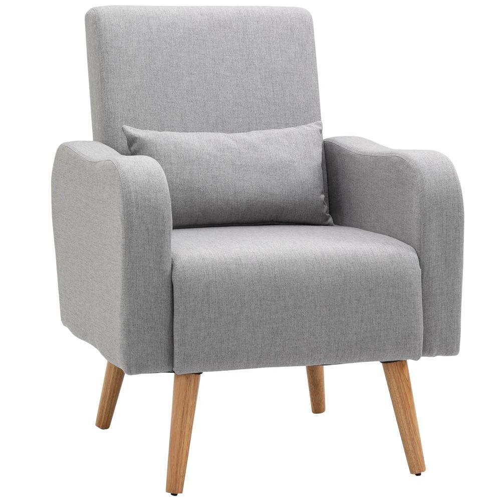 Nordic Leisure Lounge Sofa Accent Chair with Pillow for Bedroom Grey by HOMCOM