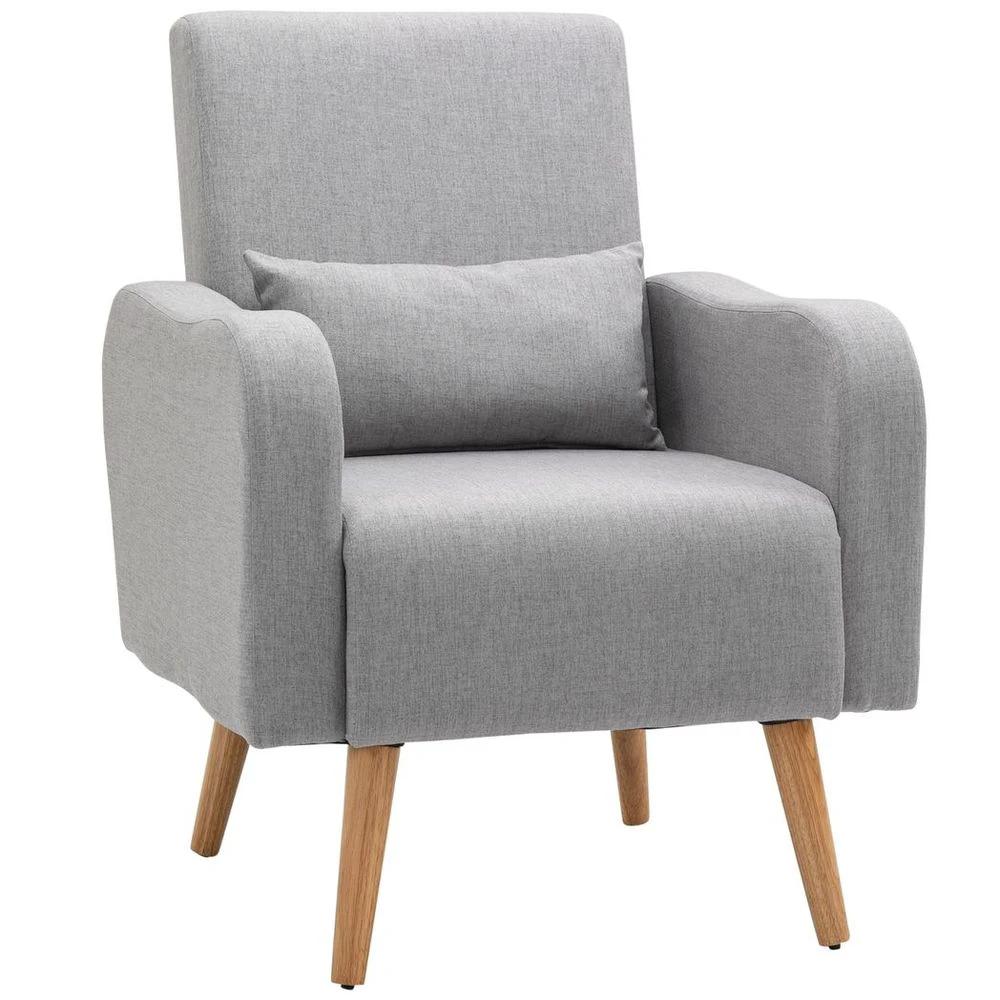 Nordic Leisure Lounge Sofa Accent Chair with Pillow for Bedroom Grey by HOMCOM