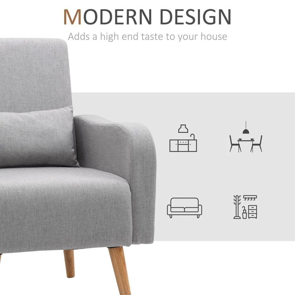 Nordic Leisure Lounge Sofa Accent Chair with Pillow for Bedroom Grey by HOMCOM