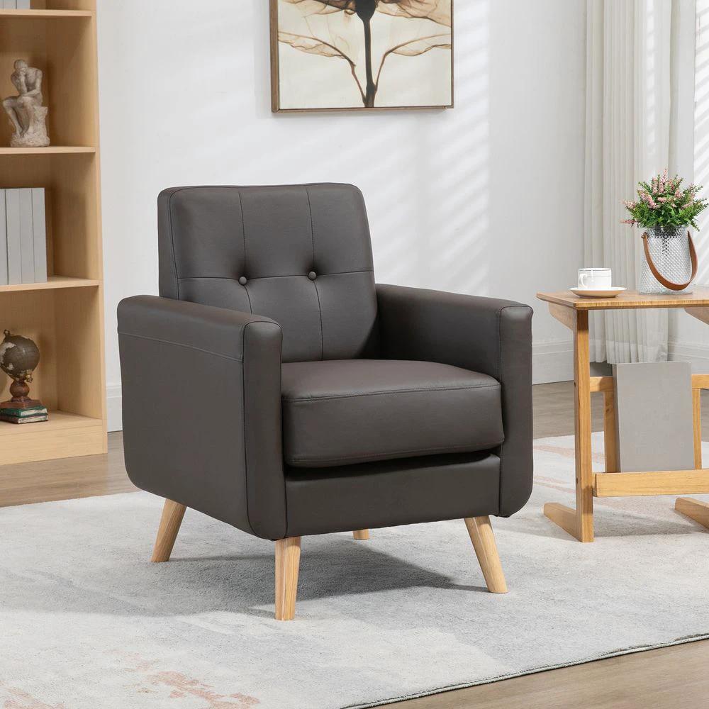 Retro Armchair Tufted Accent Chair for Bedroom Home Office, Brown by HOMCOM