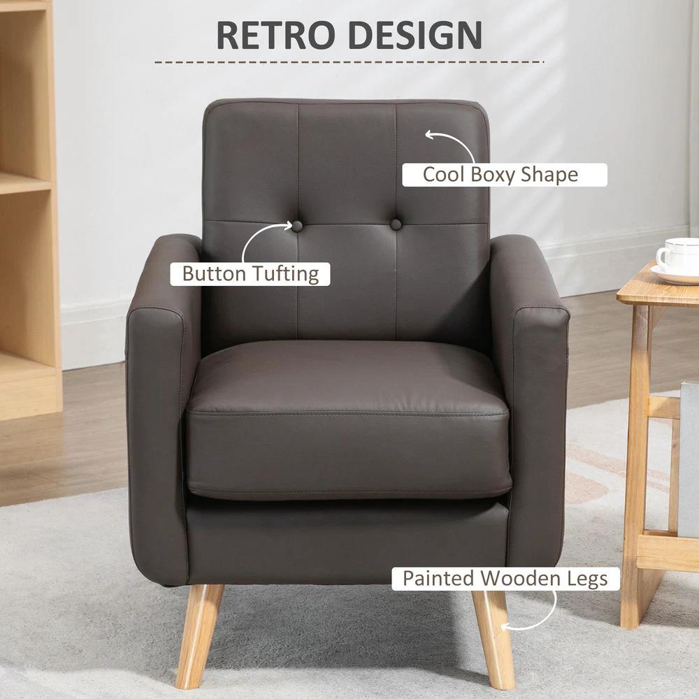Retro Armchair Tufted Accent Chair for Bedroom Home Office, Brown by HOMCOM