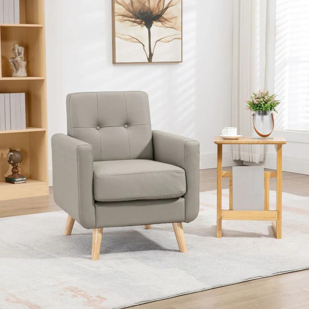 Retro Armchair Tufted Accent Chair for Bedroom Home Office, Grey by HOMCOM