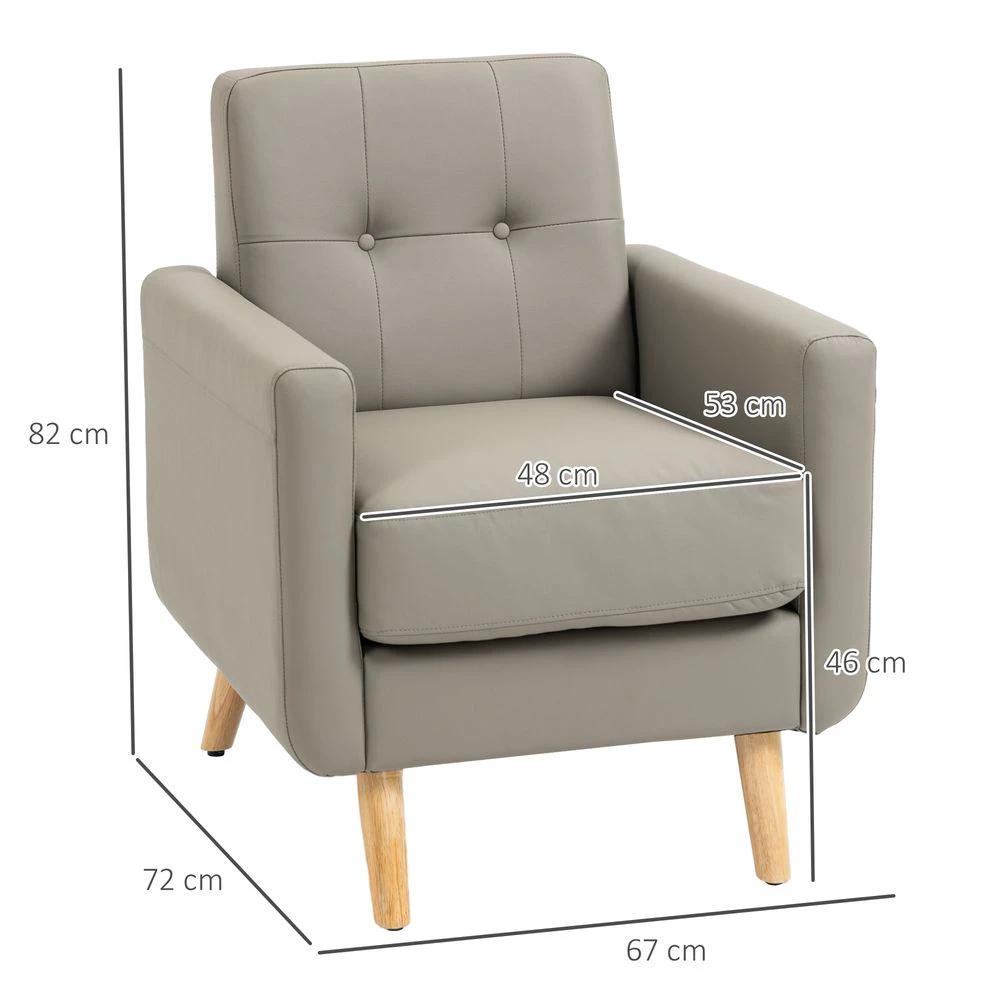 Retro Armchair Tufted Accent Chair for Bedroom Home Office, Grey by HOMCOM