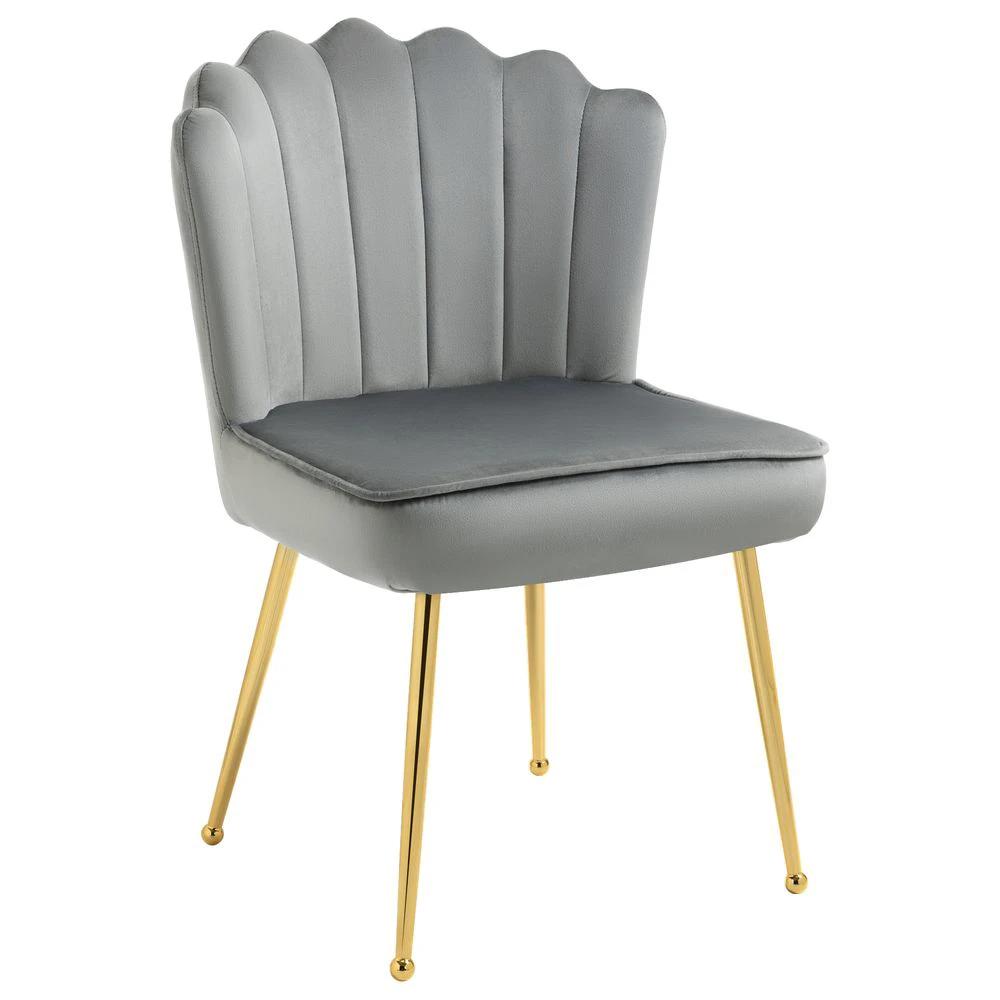 Velvet-Feel Shell Luxe Accent Chair Home Bedroom Lounge Metal Legs Grey by HOMCOM
