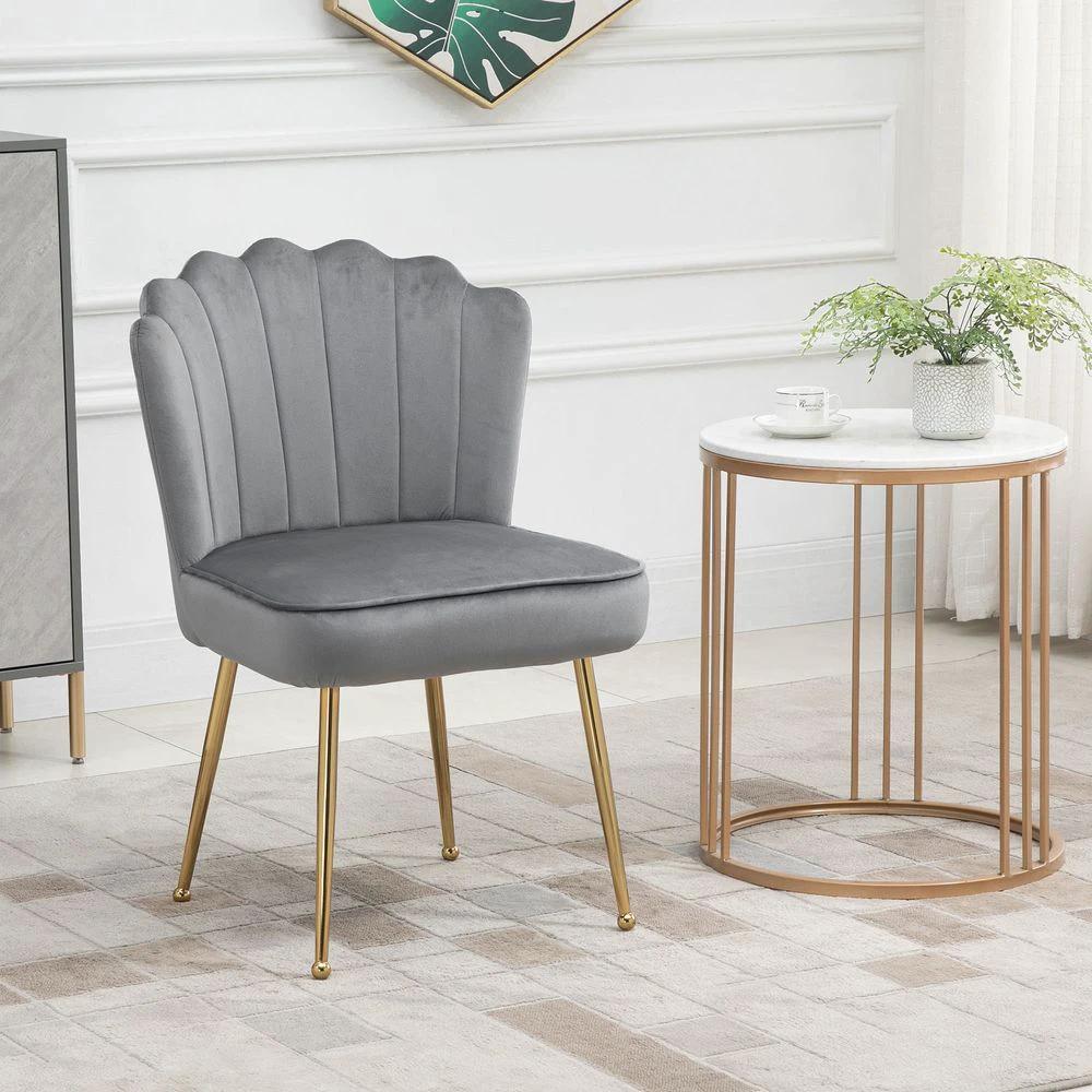 Velvet-Feel Shell Luxe Accent Chair Home Bedroom Lounge Metal Legs Grey by HOMCOM