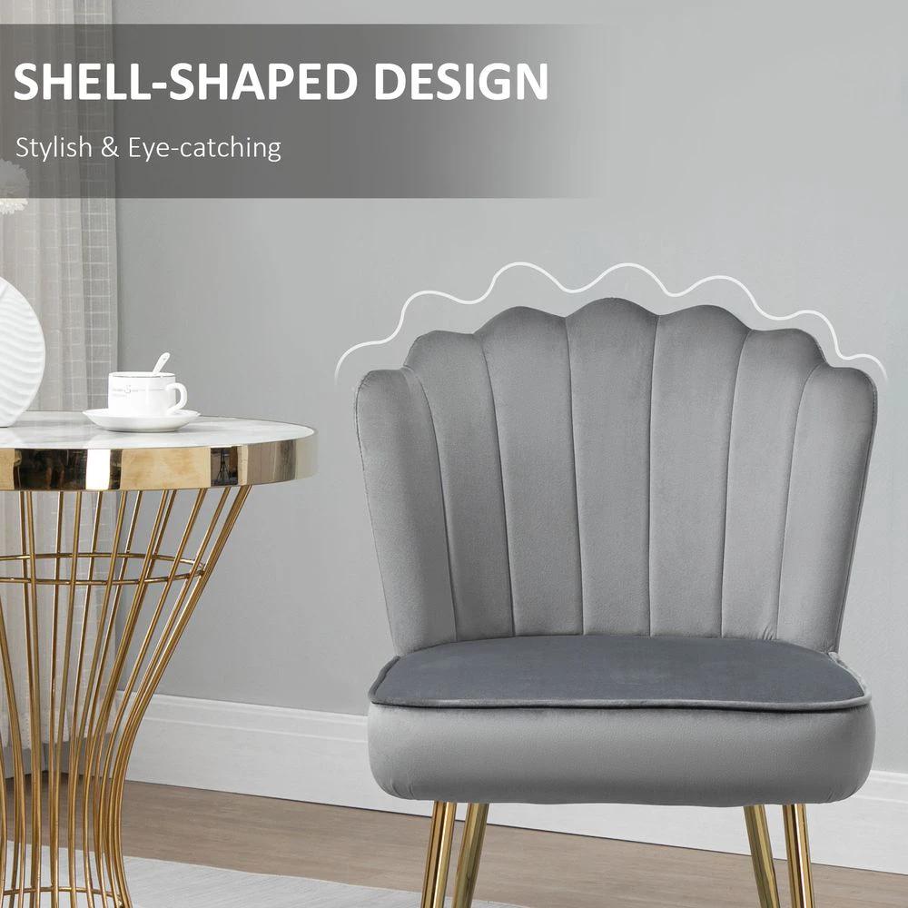 Velvet-Feel Shell Luxe Accent Chair Home Bedroom Lounge Metal Legs Grey by HOMCOM