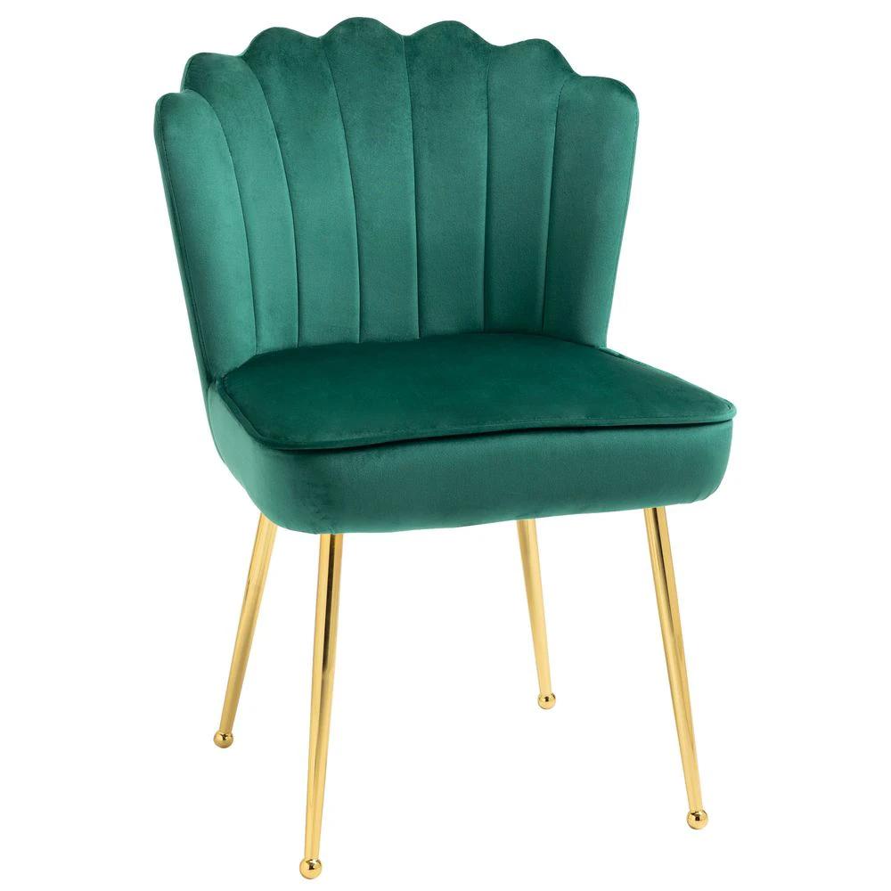 Velvet-Feel Shell Luxe Accent Chair Home Bedroom Lounge with Metal Legs Green by HOMCOM