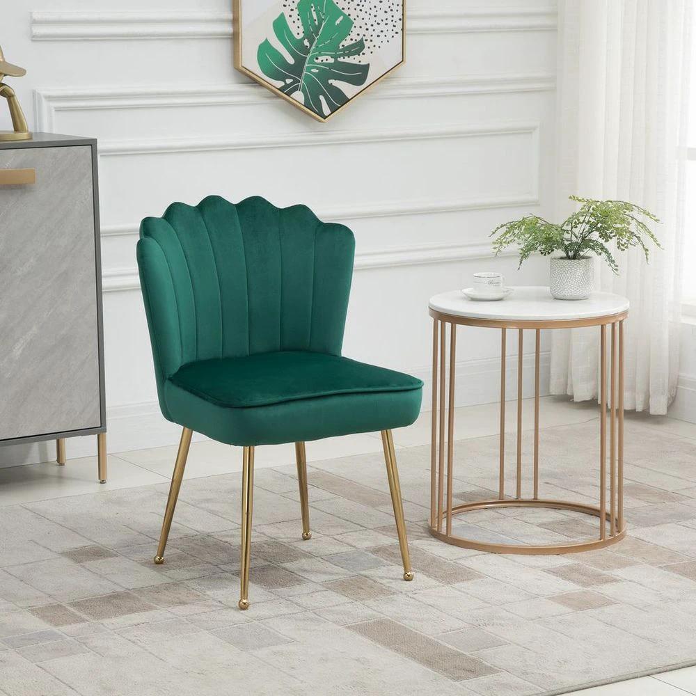 Velvet-Feel Shell Luxe Accent Chair Home Bedroom Lounge with Metal Legs Green by HOMCOM
