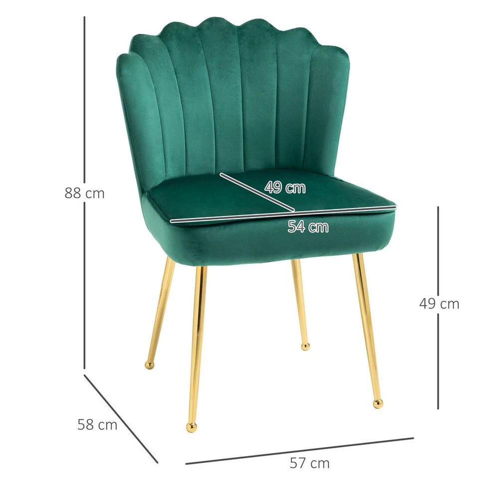 Velvet-Feel Shell Luxe Accent Chair Home Bedroom Lounge with Metal Legs Green by HOMCOM