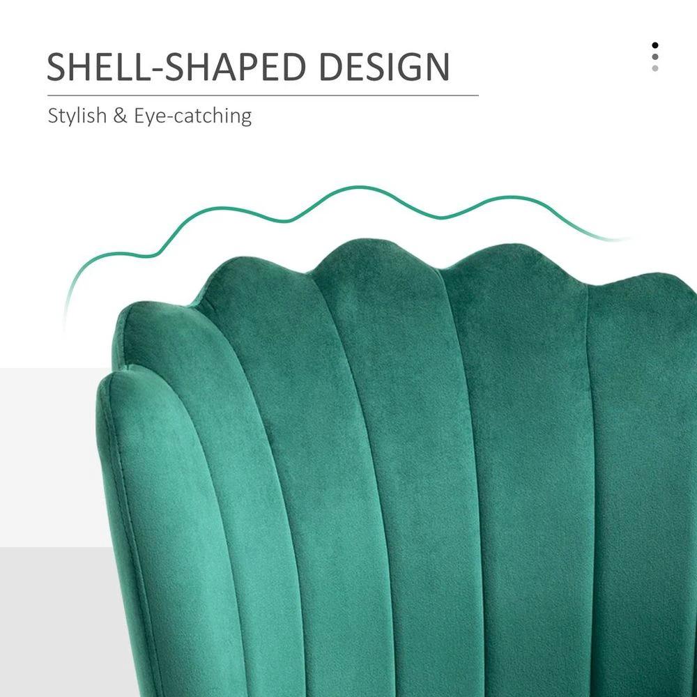 Velvet-Feel Shell Luxe Accent Chair Home Bedroom Lounge with Metal Legs Green by HOMCOM