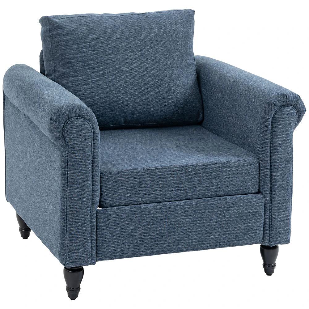 Vintage Armchair Fabric Accent Chair with Gourd-Shaped Rubber Wood Legs by HOMCOM