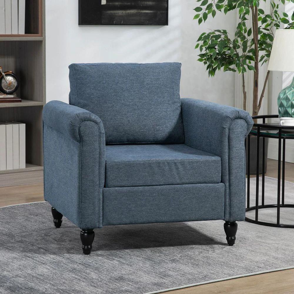 Vintage Armchair Fabric Accent Chair with Gourd-Shaped Rubber Wood Legs by HOMCOM