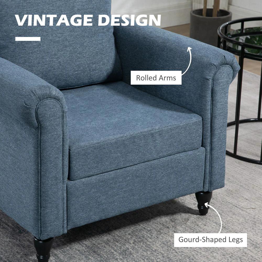 Vintage Armchair Fabric Accent Chair with Gourd-Shaped Rubber Wood Legs by HOMCOM