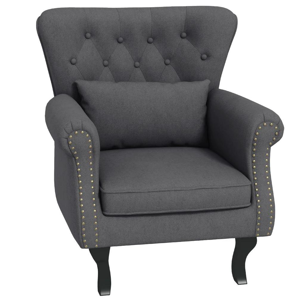 Vintage Armchair Wingback Accent Chair with Naihead Trim Dark Grey by HOMCOM