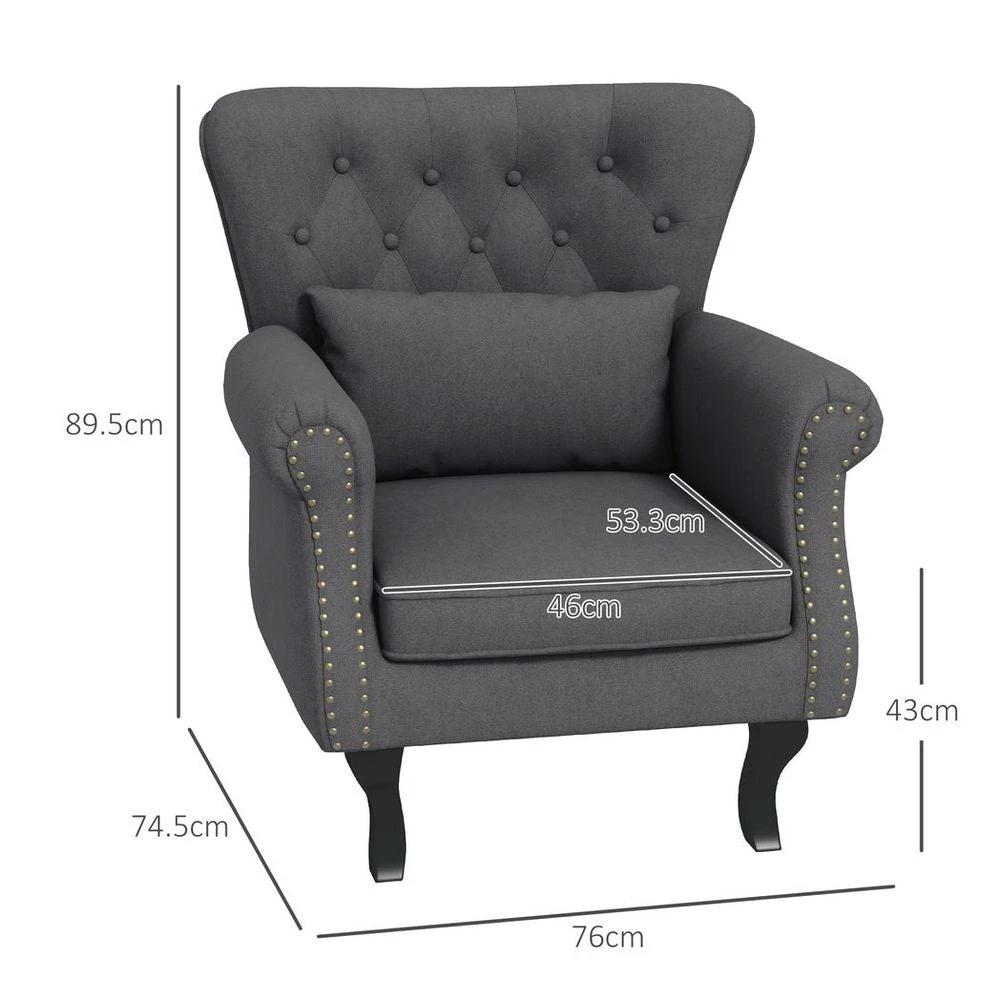 Vintage Armchair Wingback Accent Chair with Naihead Trim Dark Grey by HOMCOM