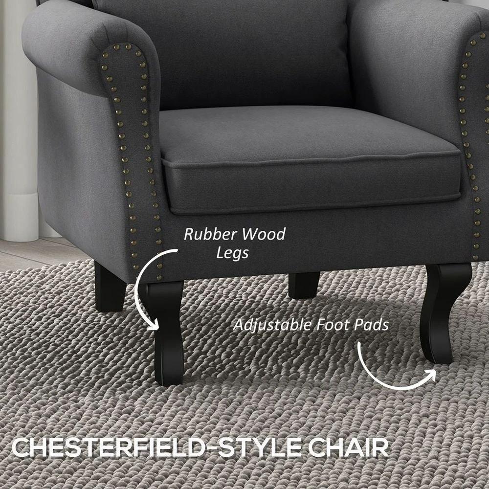 Vintage Armchair Wingback Accent Chair with Naihead Trim Dark Grey by HOMCOM