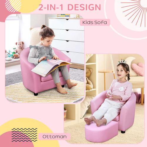 HOMCOM Kids Mini Sofa Children Armchair with Ottoman for Bedroom Playroom Pink by HOMCOM