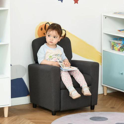 HOMCOM Kids Sofa with Footrest Linen Recliner Armchair Playroom Bedroom Grey by HOMCOM
