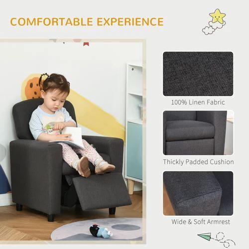 HOMCOM Kids Sofa with Footrest Linen Recliner Armchair Playroom Bedroom Grey by HOMCOM