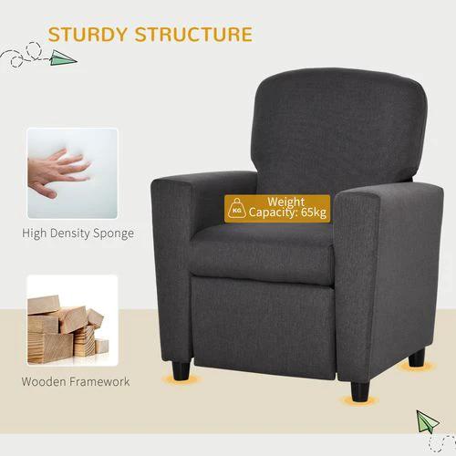 HOMCOM Kids Sofa with Footrest Linen Recliner Armchair Playroom Bedroom Grey by HOMCOM