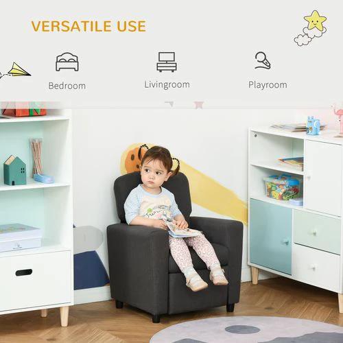 HOMCOM Kids Sofa with Footrest Linen Recliner Armchair Playroom Bedroom Grey by HOMCOM