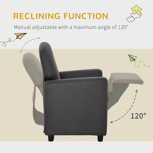 HOMCOM Kids Sofa with Footrest Linen Recliner Armchair Playroom Bedroom Grey by HOMCOM
