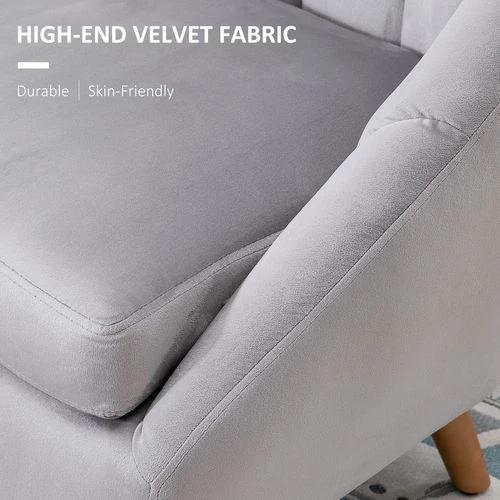 Velvet Fabric Single Sofa Dining Chair Solid Wood Leg For Home Upholstered by HOMCOM