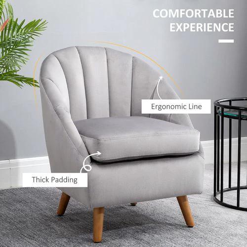 Velvet Fabric Single Sofa Dining Chair Solid Wood Leg For Home Upholstered by HOMCOM