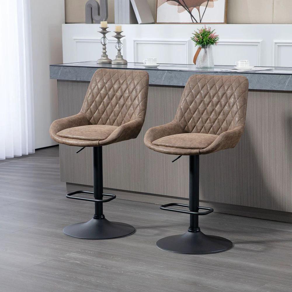 Bar Stools Set of 2, Adjustable Bar Chairs 360° Swivel for Kitchen Coffee by HOMCOM