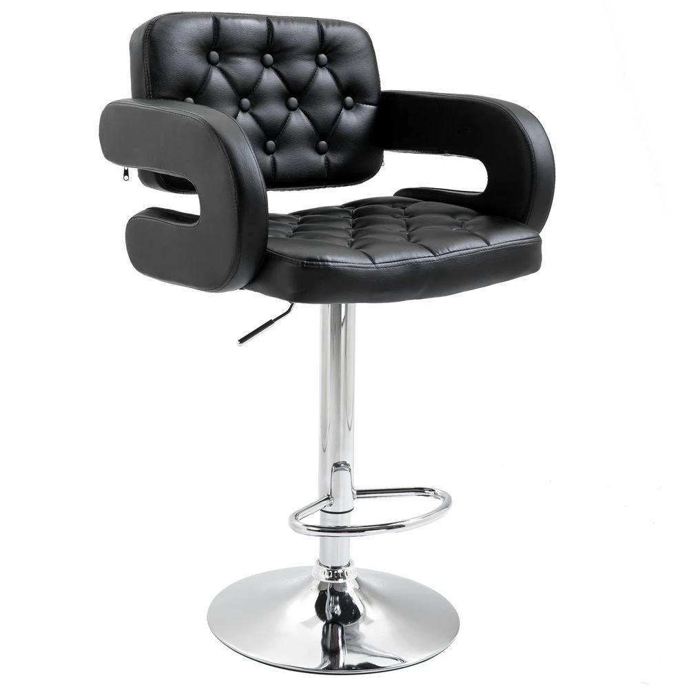 Adjustable Height Barstool Steel Pole PU Leather Bistro Home Kitchen by HOMCOM