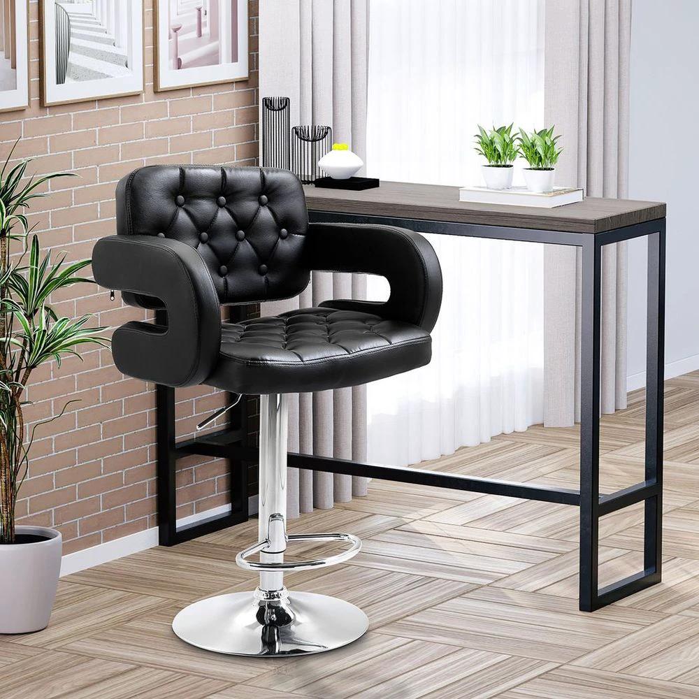 Adjustable Height Barstool Steel Pole PU Leather Bistro Home Kitchen by HOMCOM