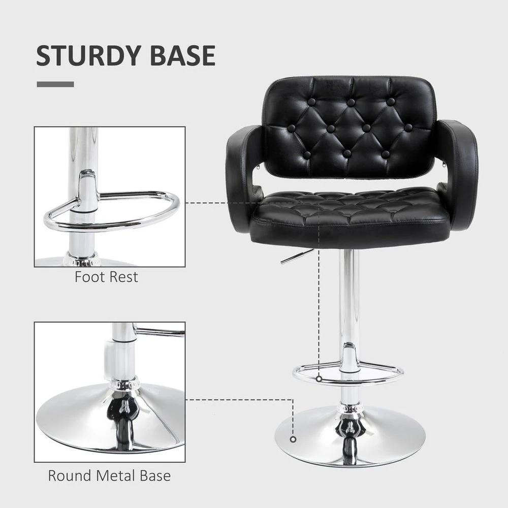 Adjustable Height Barstool Steel Pole PU Leather Bistro Home Kitchen by HOMCOM