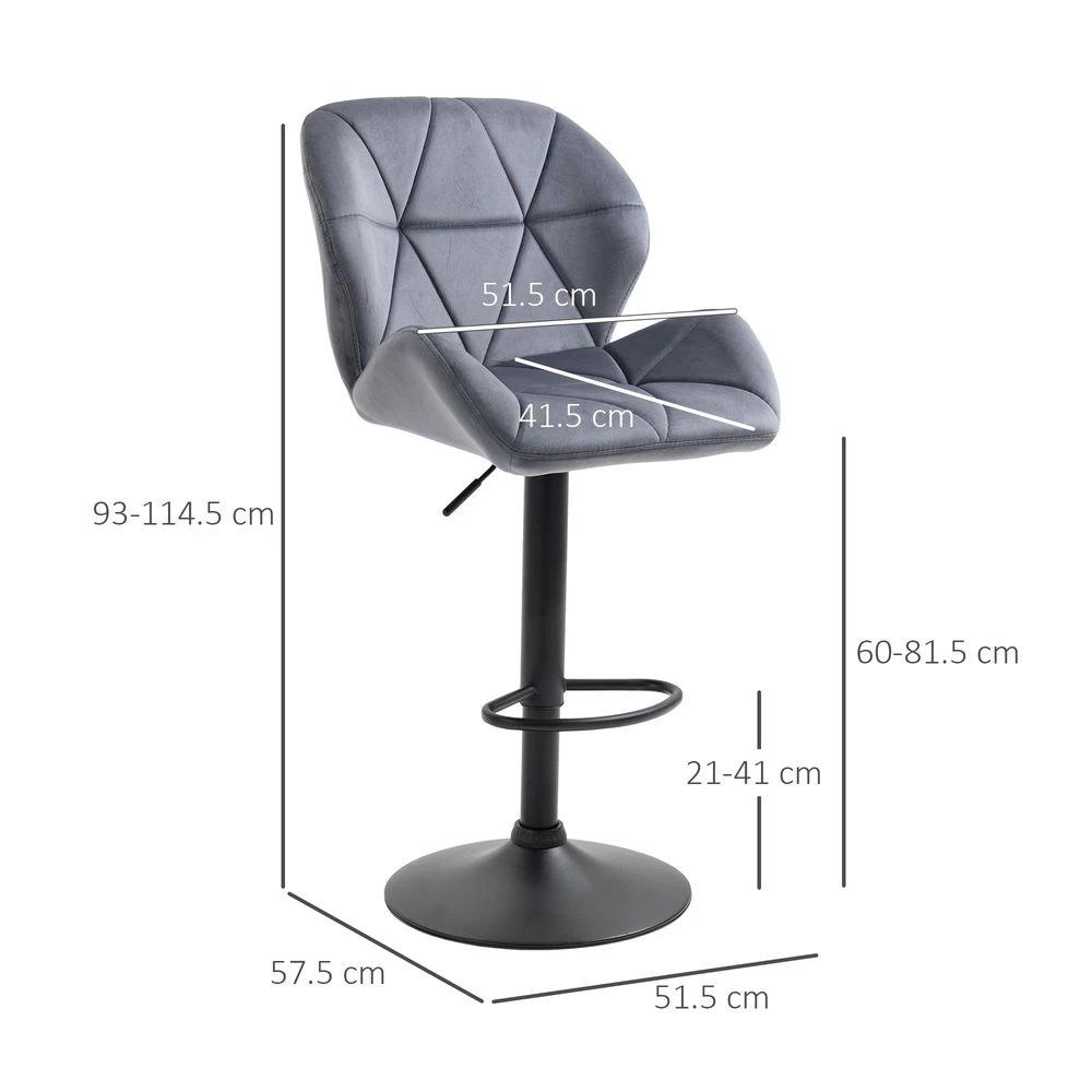 Bar Stool Set of 2 Fabric Adjustable Height Counter Chairs Dark Grey by HOMCOM