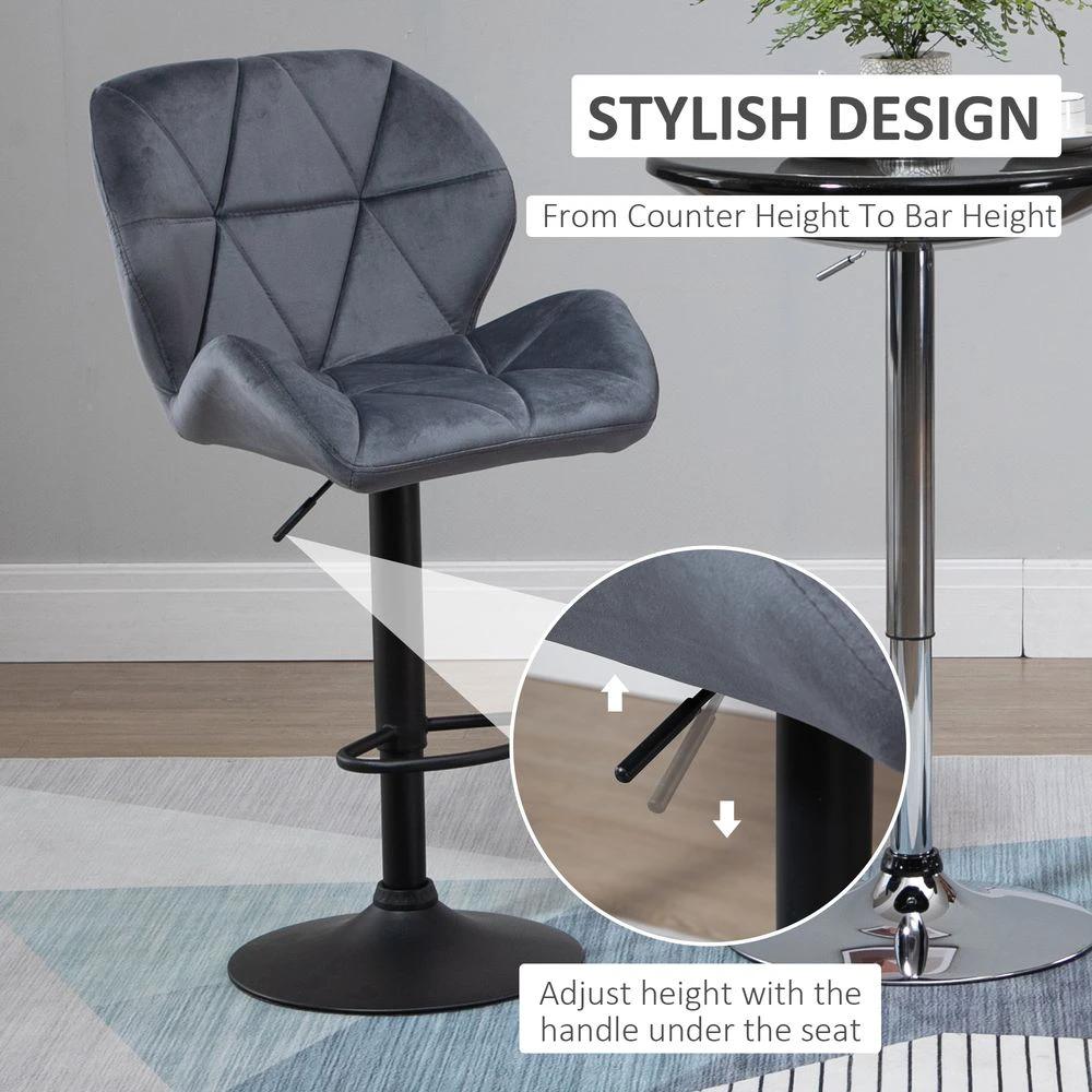 Bar Stool Set of 2 Fabric Adjustable Height Counter Chairs Dark Grey by HOMCOM
