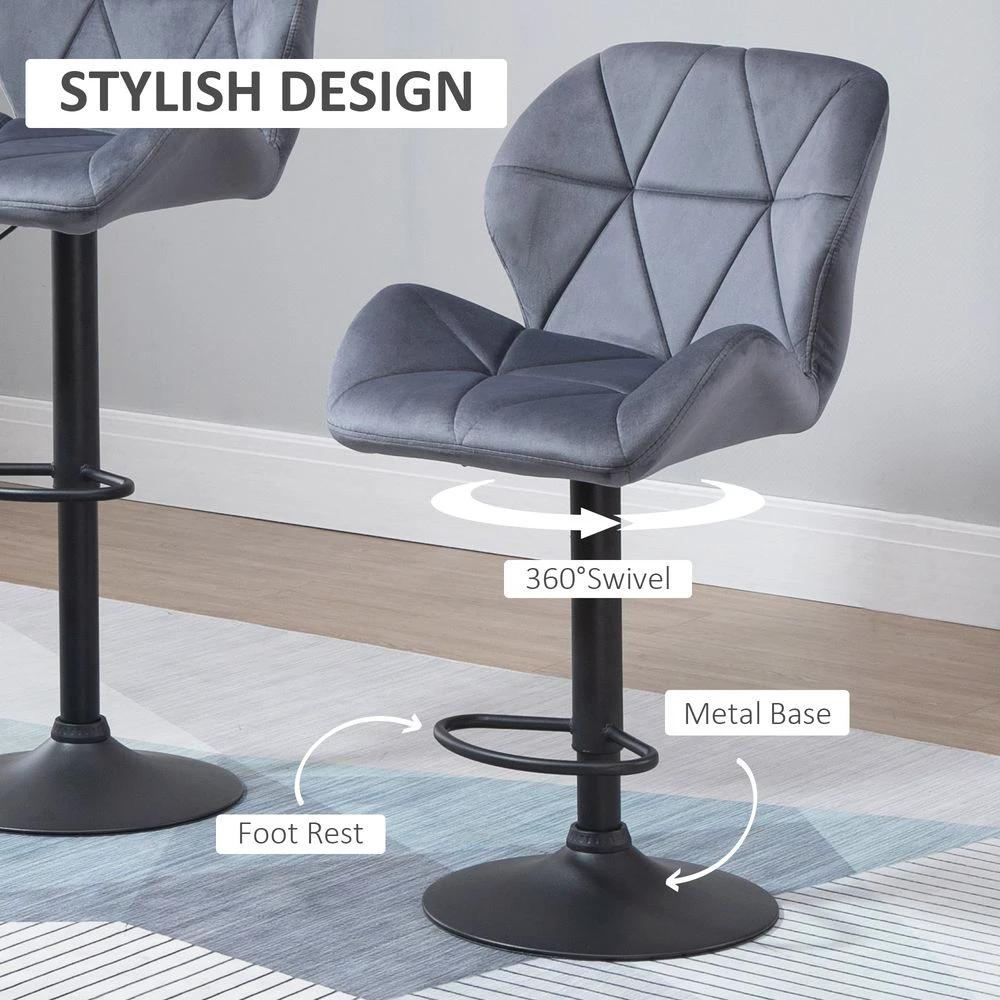 Bar Stool Set of 2 Fabric Adjustable Height Counter Chairs Dark Grey by HOMCOM