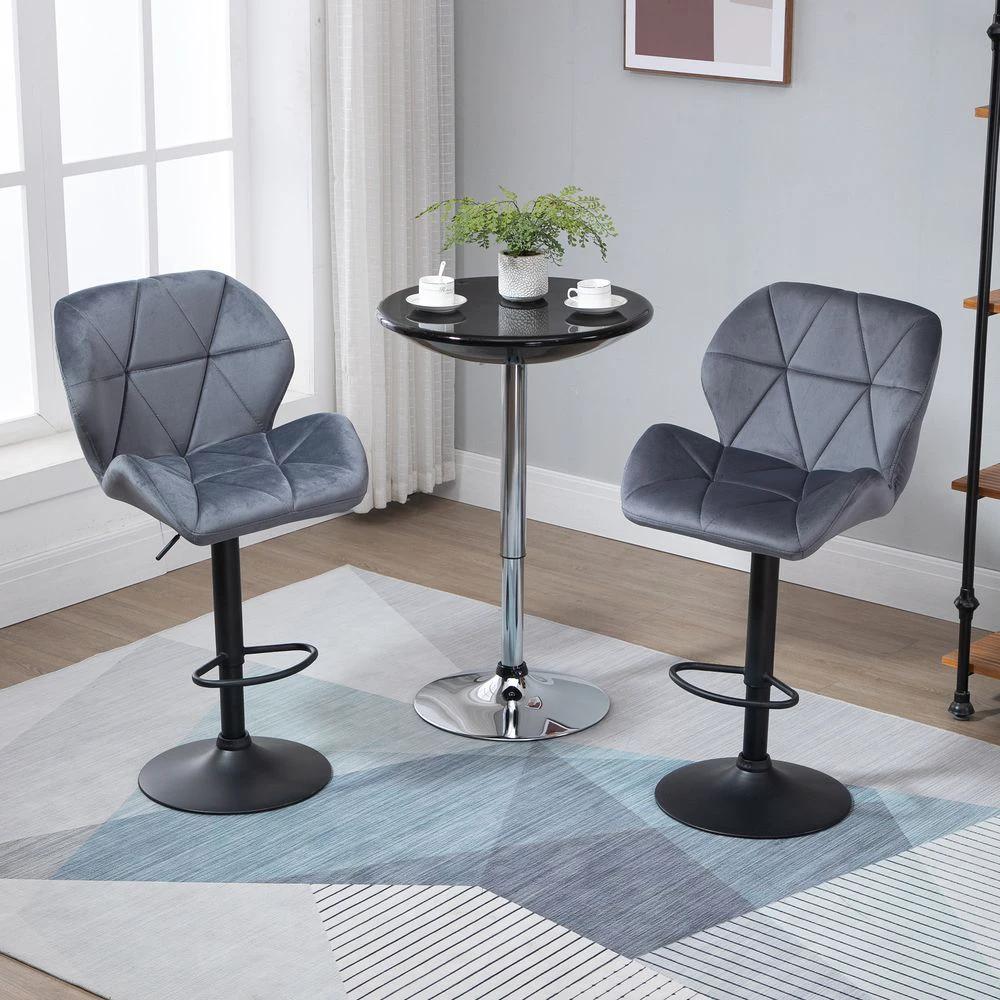 Bar Stool Set of 2 Fabric Adjustable Height Counter Chairs Dark Grey by HOMCOM