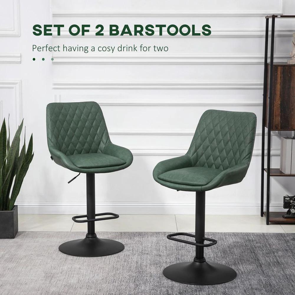 Bar Stools Set of 2, Adjustable Bar Chairs 360° Swivel for Kitchen Green by HOMCOM
