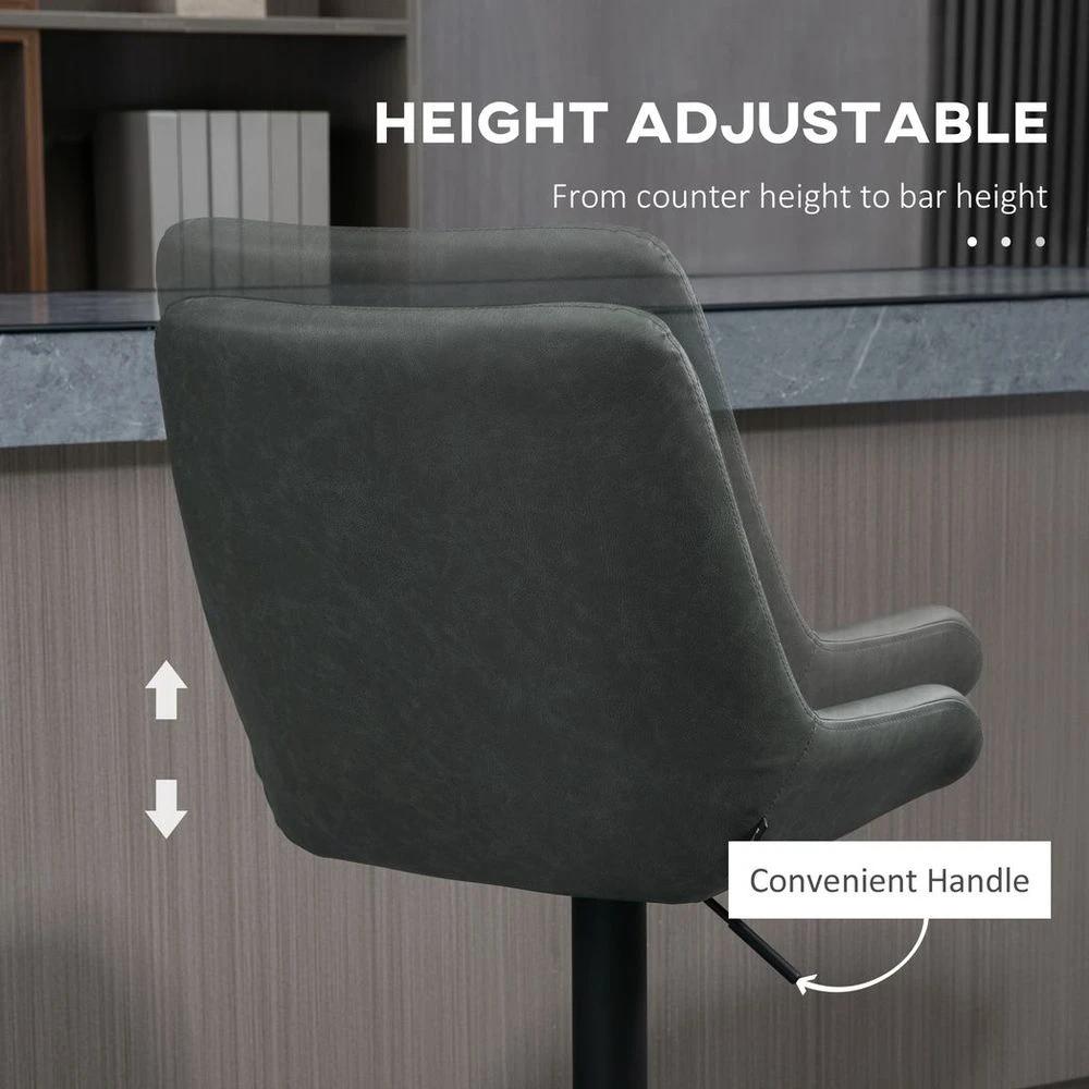 Bar Stools Set of 2, Adjustable Bar Chairs 360° Swivel for Kitchen Grey by HOMCOM