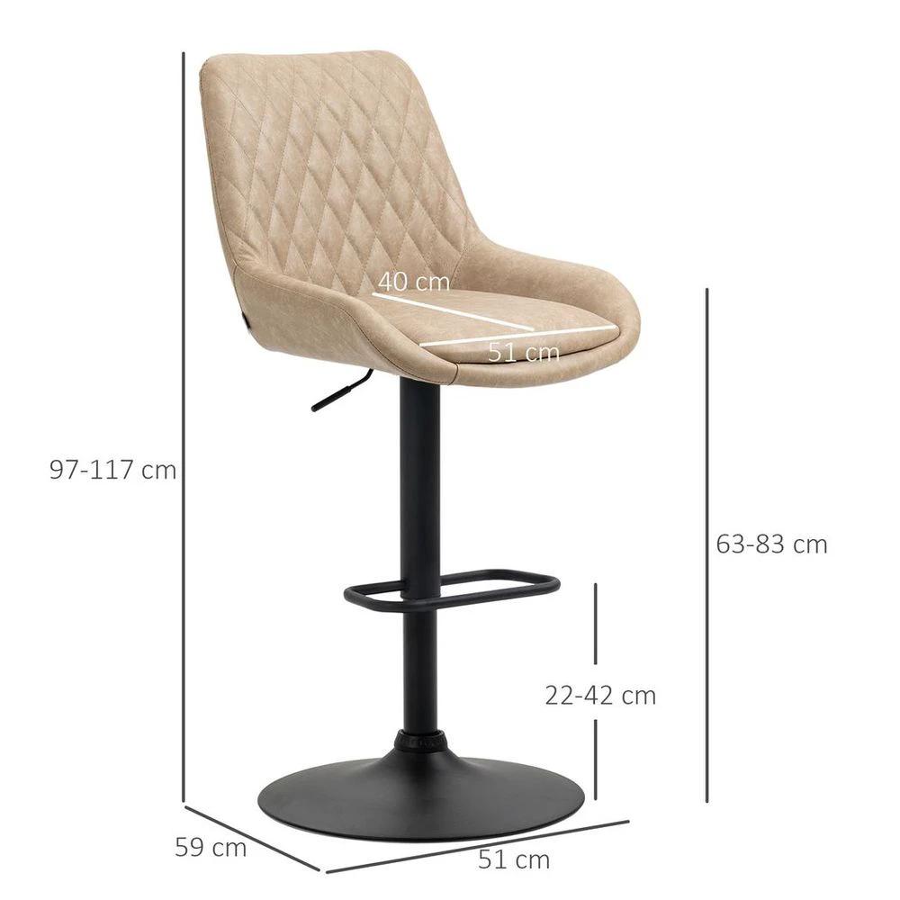 Bar Stools Set of 2, Adjustable Bar Chairs 360° Swivel for Kitchen Khaki by HOMCOM