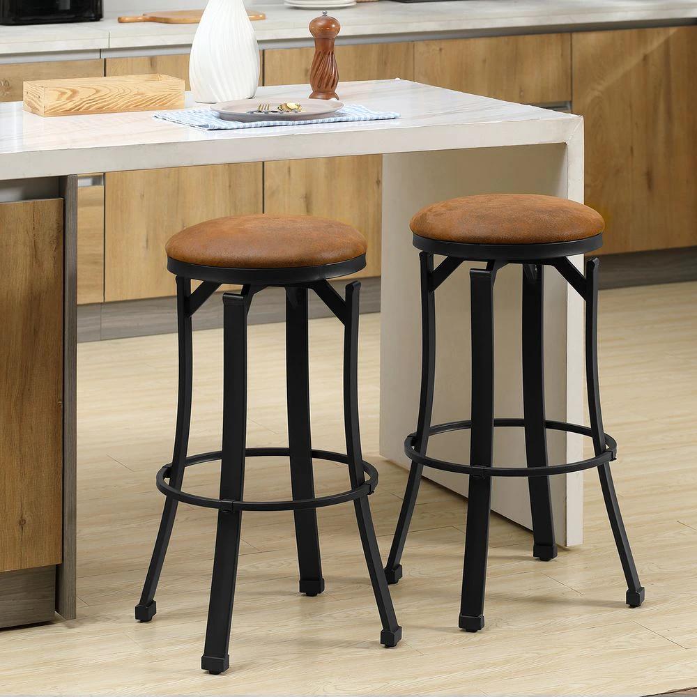 Bar Stools Set of 2 Microfiber Cloth Bar Chairs W/ Steel Legs Brown by HOMCOM