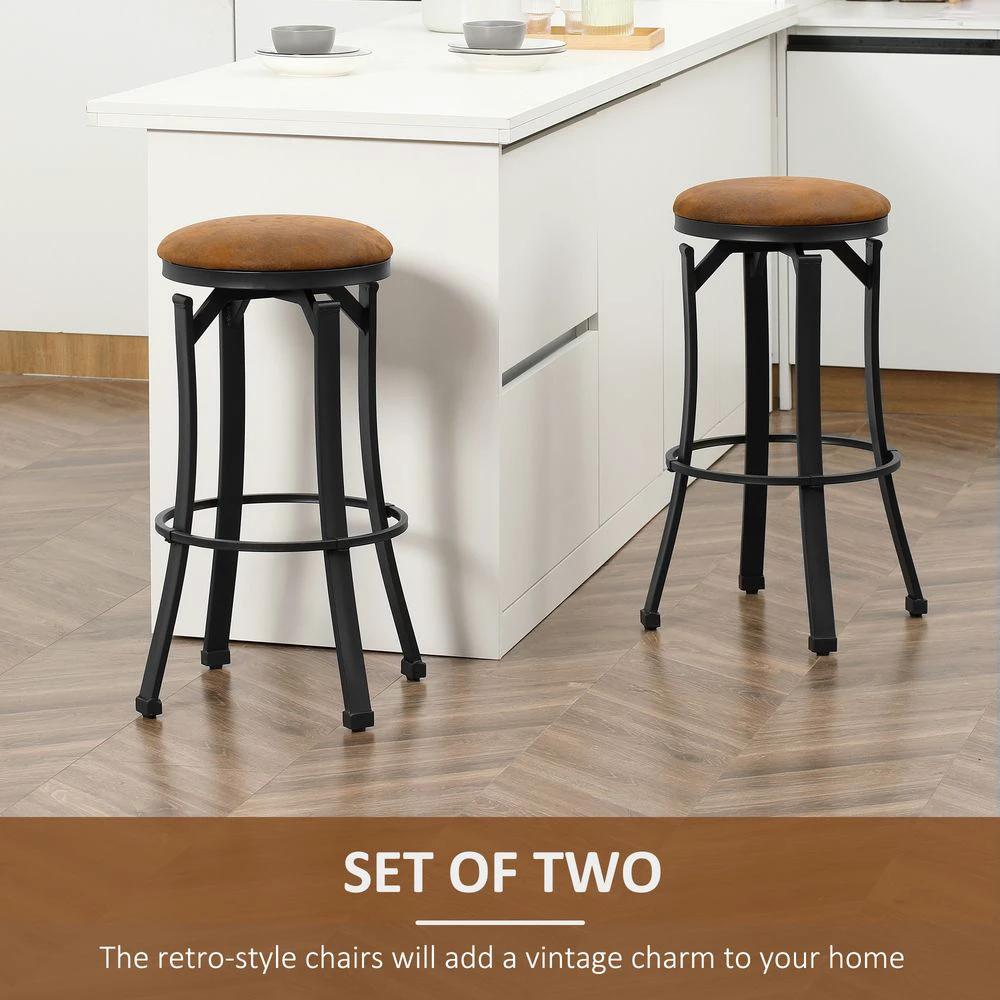 Bar Stools Set of 2 Microfiber Cloth Bar Chairs W/ Steel Legs Brown by HOMCOM