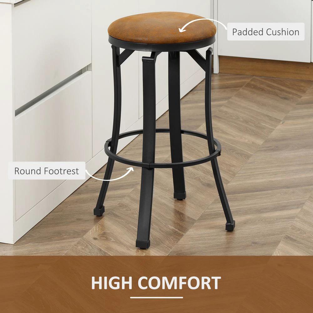 Bar Stools Set of 2 Microfiber Cloth Bar Chairs W/ Steel Legs Brown by HOMCOM