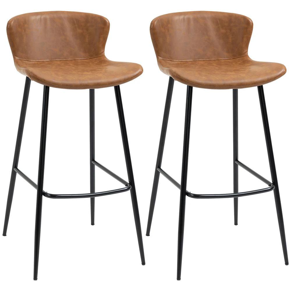 Bar Stools Set of 2, PU Leather Bar Chairs with Back and Steel Legs by HOMCOM
