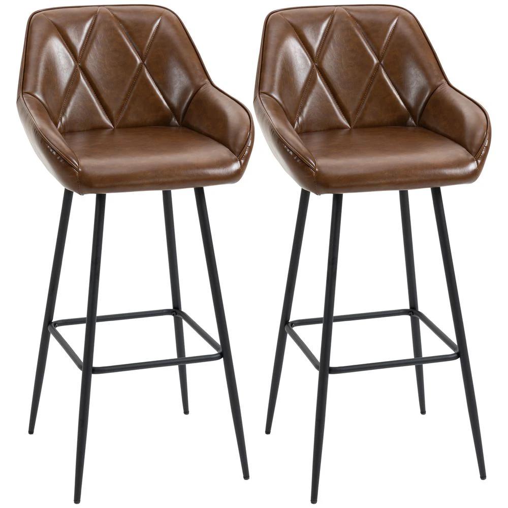 Bar Stools Set of 2 Retro Bar Chairs Backs Footrests Steel Legs Brown by HOMCOM