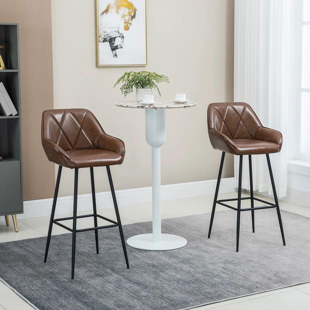 Bar Stools Set of 2 Retro Bar Chairs Backs Footrests Steel Legs Brown by HOMCOM
