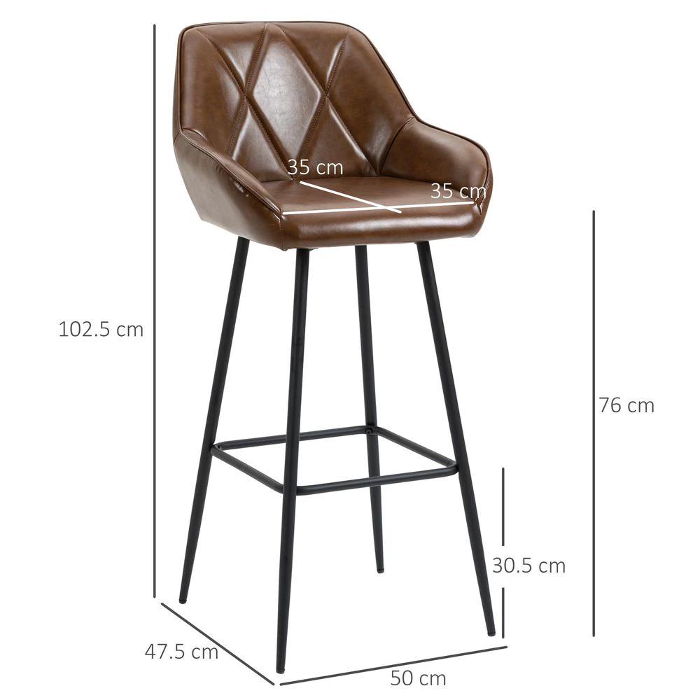 Bar Stools Set of 2 Retro Bar Chairs Backs Footrests Steel Legs Brown by HOMCOM